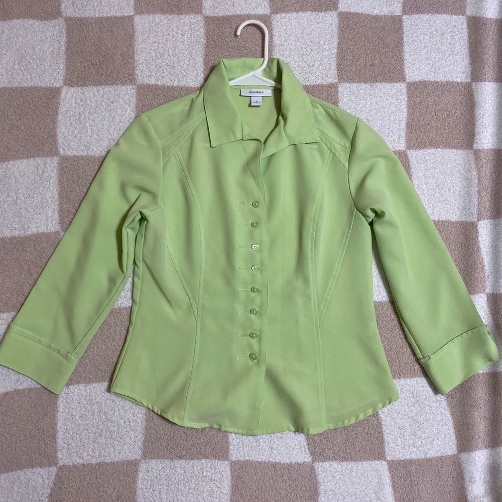 Women’s Dress Barn Lime Green Dressy Button Up Top Size Small